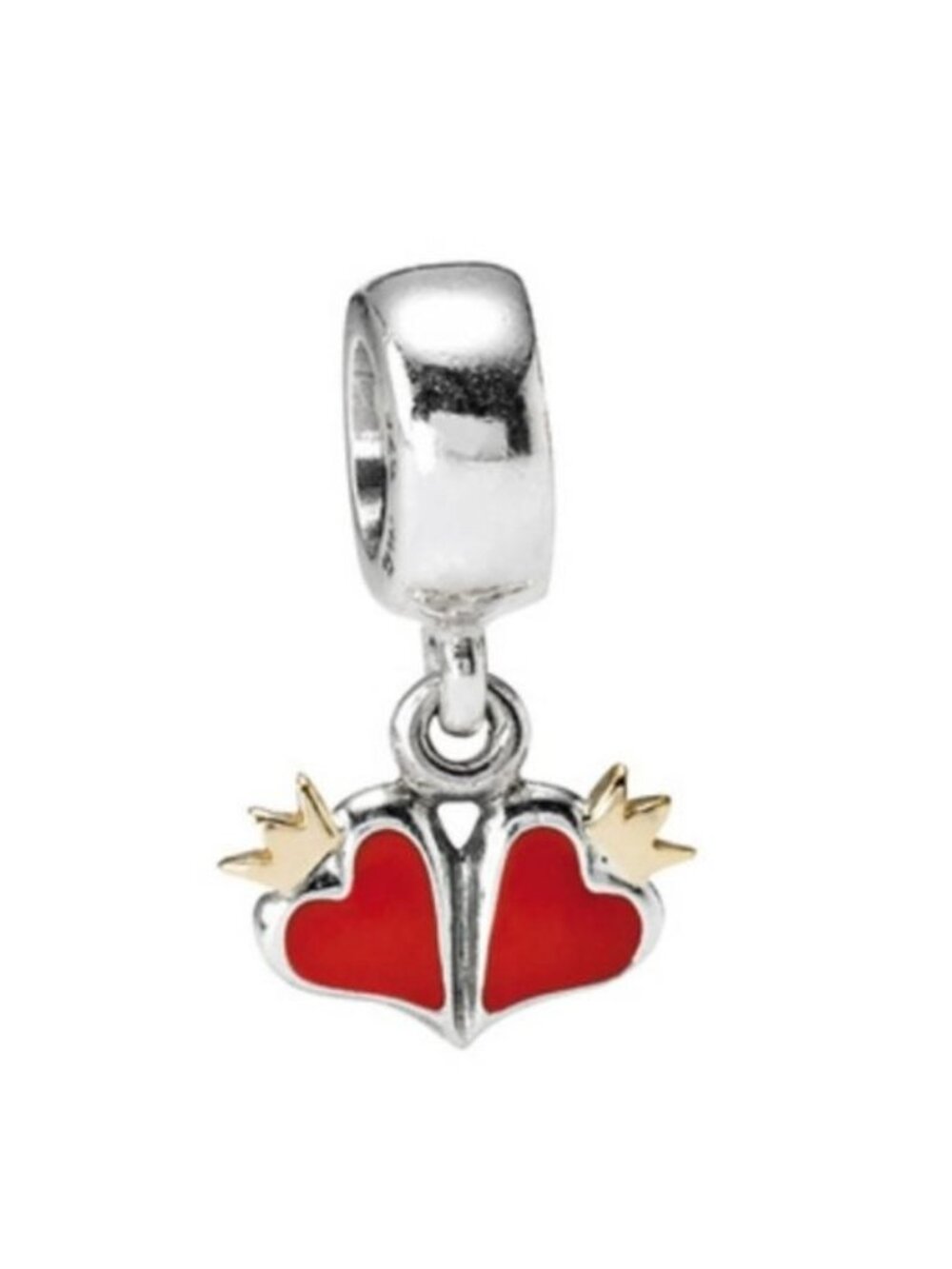 Pandora Retired Sterling Silver + 14K Gold Love Dangle w/ Red Enamel - 790434EN0